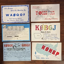 Lot of 6 1960s QSL Cards Ham Radio Iowa WA0QOF W0DRV K0BGJ K0UYB K0BGF K0HBP