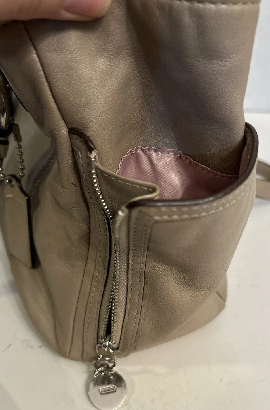 Borsa Coach F19252 rosa perla marrone pelle galleria tote bag borsetta chiusura zip