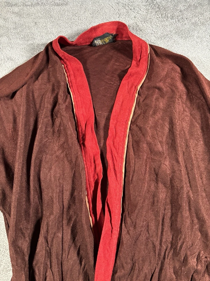 ВИНТАЖНЫЙ медальон халат для взрослых большой перевязочный курительная куртка 60-х/70-х коричневый оранжевый - Изображение 3 из 4