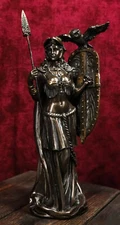 Greek Goddess Athena Wearing Helmet With Spear Aegis Shield And Owl Statue Decor
