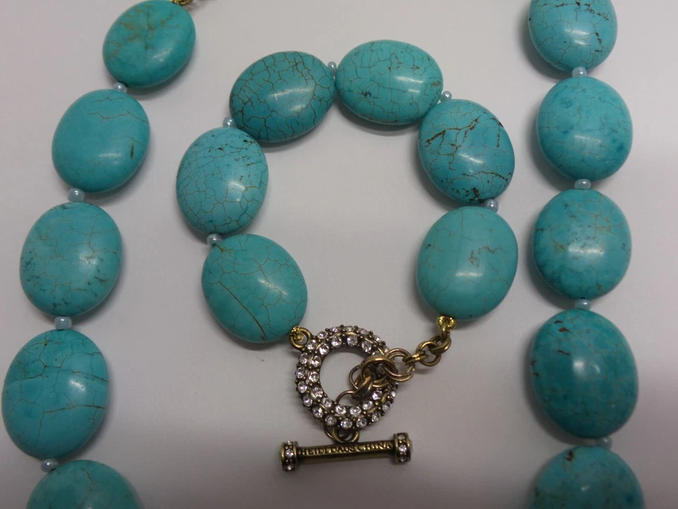 Heidi Daus подписанный браслет и ожерелье бирюзовый овальный камень бисер с кристаллом - Изображение 2 из 4