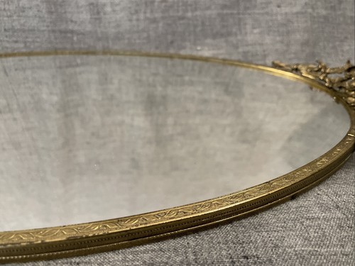 "Bandeja tocador globo ovalada espejada chapada en oro Ormolu floral vintage 17""" - Imagen 5 de 10