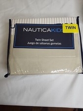 Nautica Twin Sheet 3-Piece Set. Tan With Nautica Logo. New