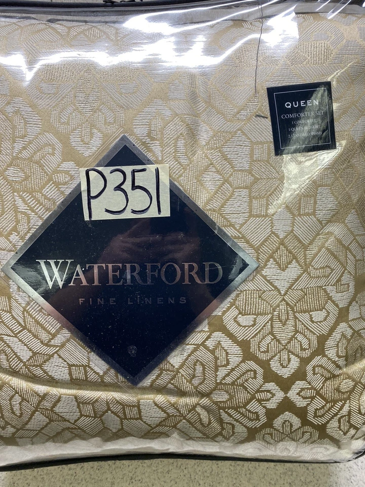 Juego de edredón Waterford Linens Olann Queen 4 piezas dorado nuevo paquete abierto Foto 4 de 4