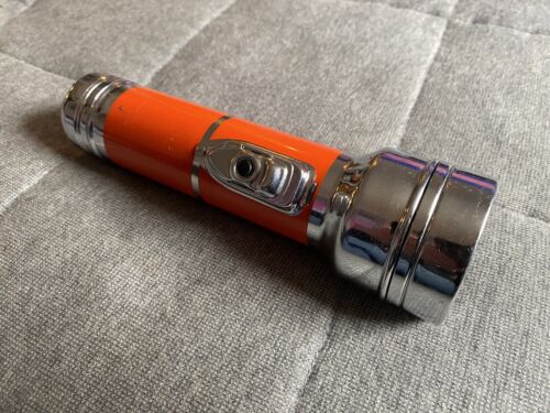 Vintage Satellite By Burgess Orange Flashlight - Untested - Made In USA - Picture 1 of 6