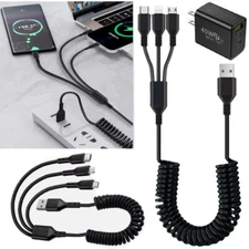 5A 3 in1 Multi-Purpose USB Telescopic Spring Cell Phone Charging Data Cord Cable