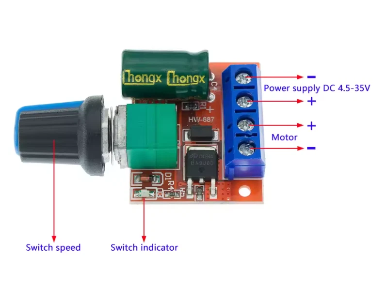 6V 12V 24V 35V PWM DC Motor Speed Regulator 5A 90W Control Switch Module - Image 2 of 4