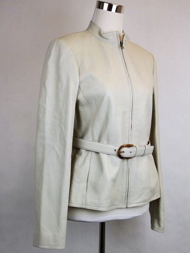 $3600 Gucci Women's White Leather Belted Jacket Bamboo Detail IT 42 340450 9022 - Afbeelding 3 van 11