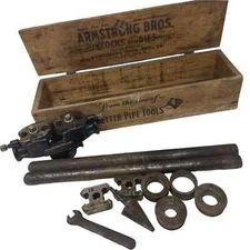 Vintage Armstrong Brothers Better Pipe Tools in Wooden Chest As Is USA