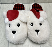 Jammies For Families Mens Christmas Bear Santa Slippers White Plush Shoes 10/11