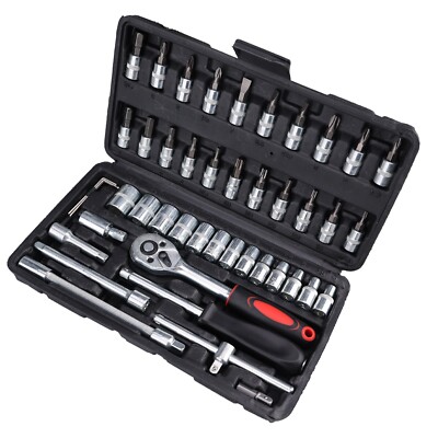 46Pcs Handle Drive Combo Kits Tools Socket Wrench Set Mechanic Bit Socket Bags