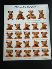 Scott #3653-56 Pane of 20 37¢ Self-Adhesive Teddy Bear Stamps (2002)