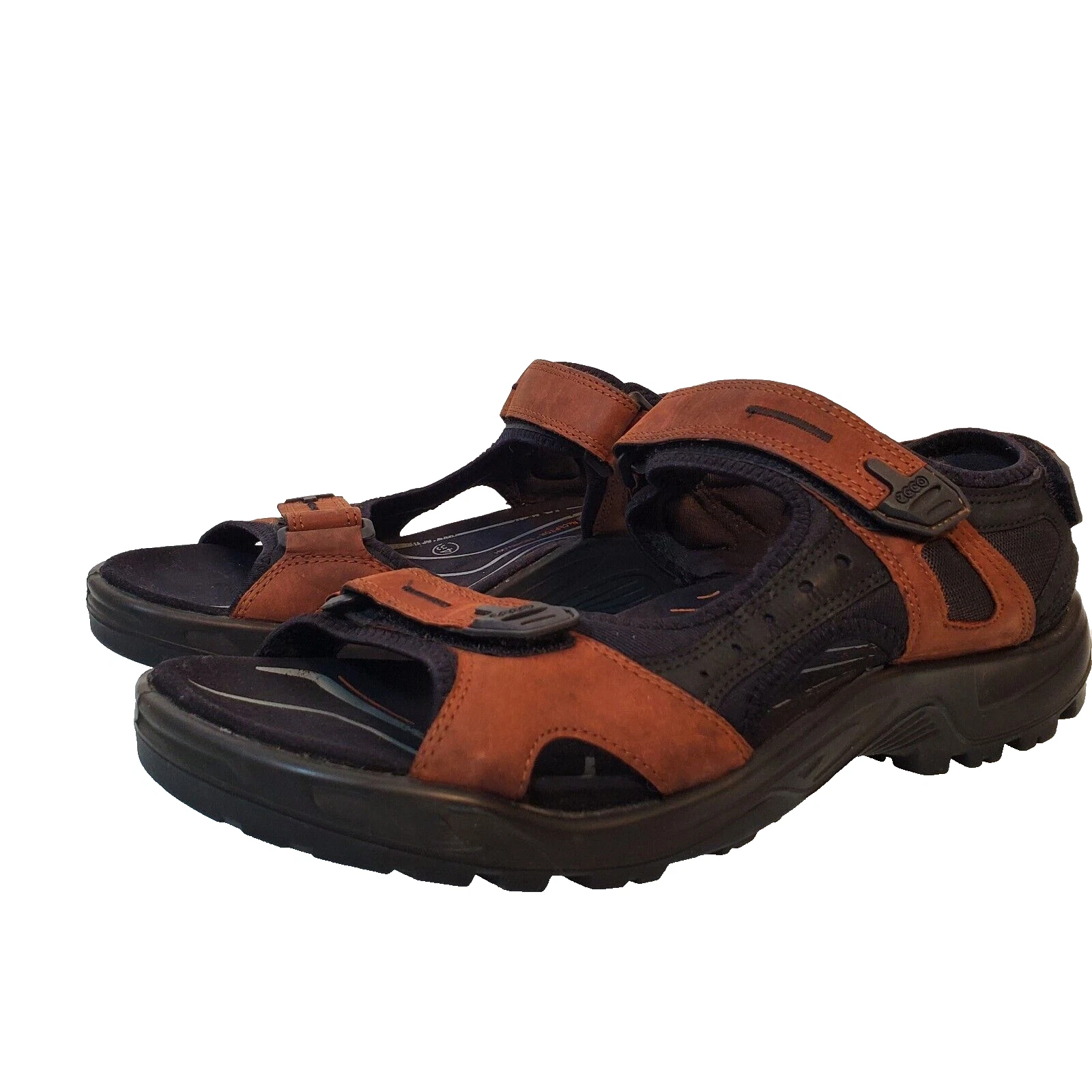 Ecco Sandals Mens SZ 46 Yucatan Sport Leather Hiking Shoe Brown Black US 12