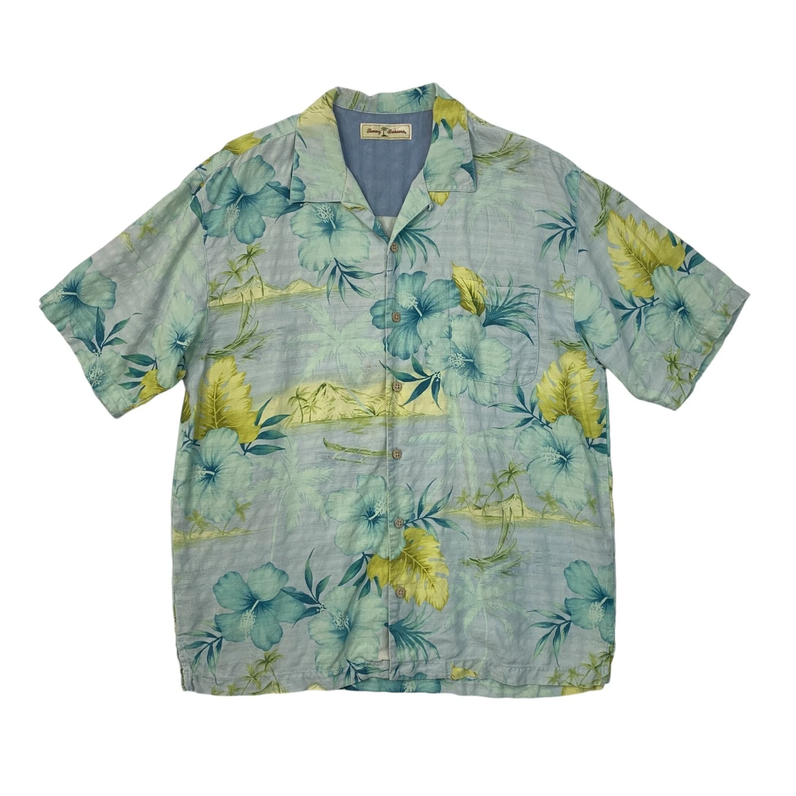 Vintage Tommy Bahama Shirt Mens L Large Tropical Hibiscus Island Silk Hawaiian