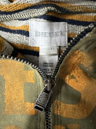 Diesel Hooded Zip Up Shirt Kid Size 6 XS Details Hoodie Green - Orange - Picture 2 of 4