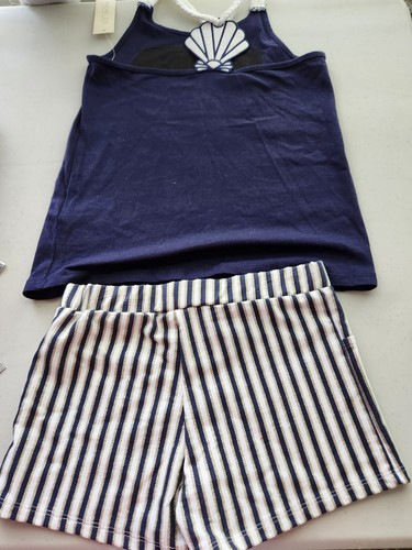 Rachel Zoe Girls Sz7/ 8 Short And Shirt Set NWT. Navy , Ivory , Gold Striped. - Picture 2 of 7