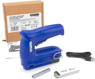 1x BRANDNEUE RAPESCO T12-USB AKKU-TACKER / NAGELPISTOLE + 200 KLAMMERN 1570
