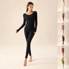 Womens Long Sleeve Thermal Base Layer Shirt and Thin Pants Set for All Seasons