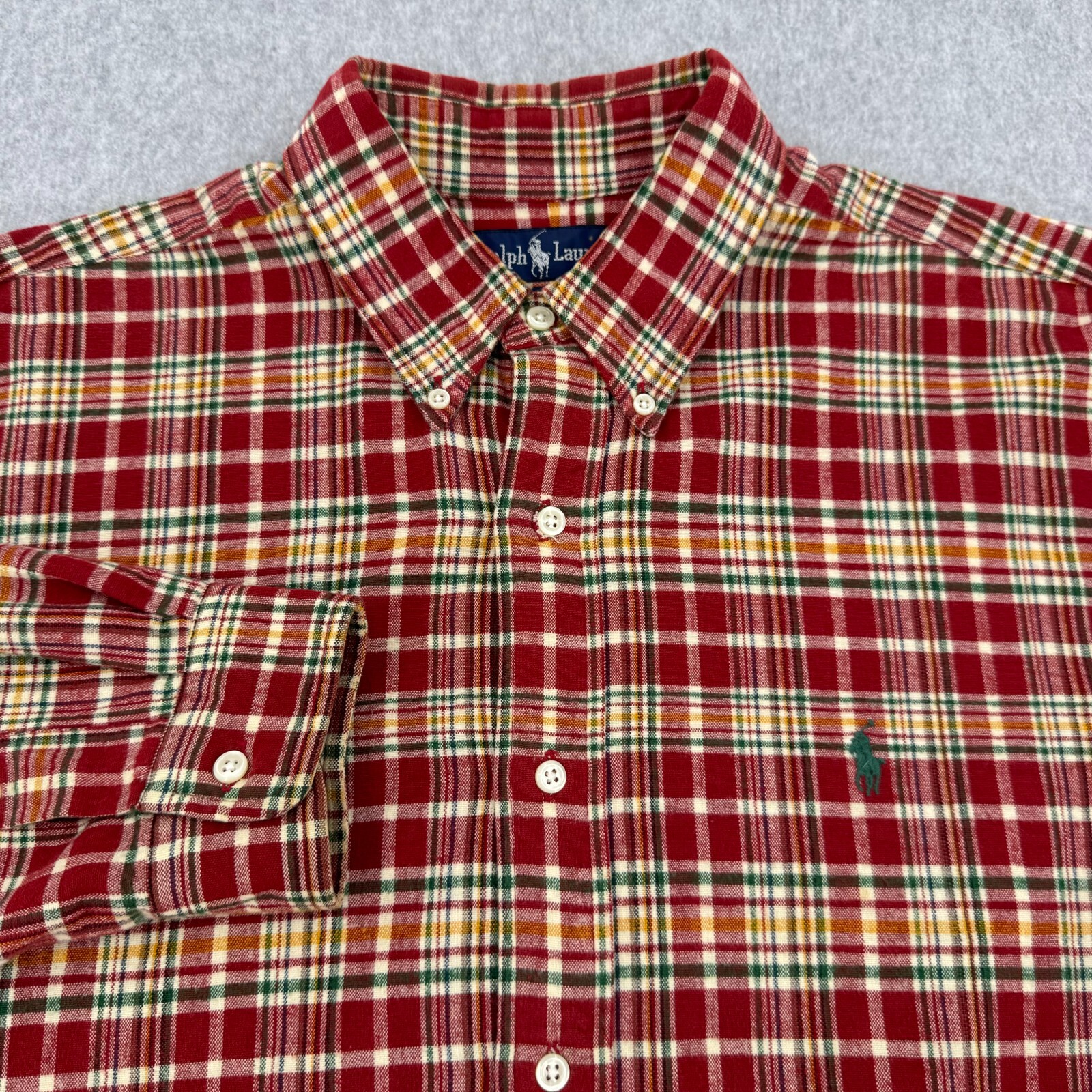 Ralph Lauren The Big Shirt Men's Large Red Plaid Long Sleeve Classic Button Down