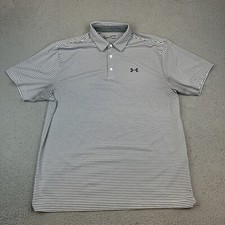Under Armour Shirt Men's XL Gray Striped Short Sleeve Polo Collared Loose Fit