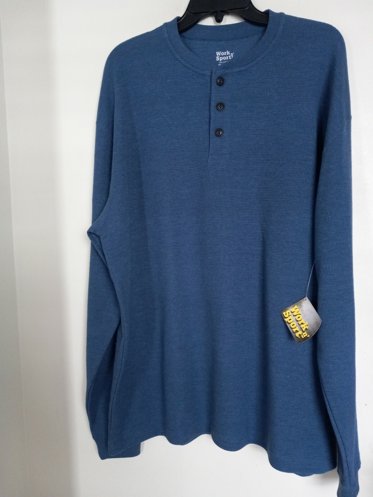 Mens Work N Sport Thermal Henley Shirt Size XL Blue color NEW