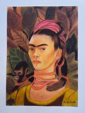 Frida Kahlo Drawing on paper (Handmade) signed and stamped mixed media.