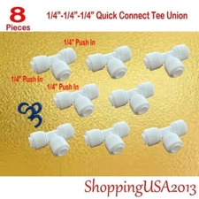 8 Pcs Quick Connect Tee Union Fitting 1/4" Push In Connector Water Filter RO BSP