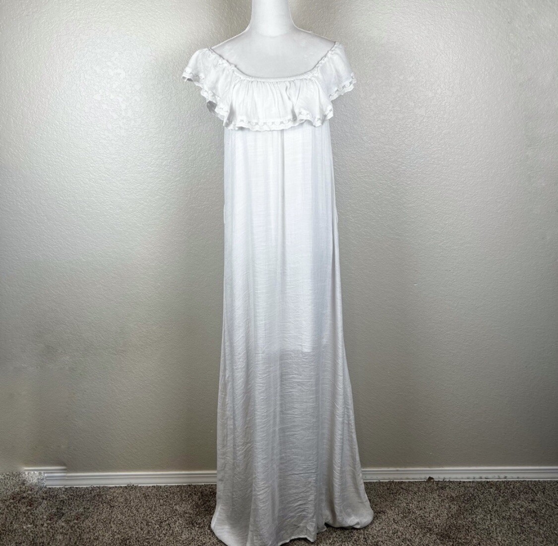 white plus size beach dresses Ruffle Maxi Dress, Long Flowy Beach Cotton Dress, Beach Bride main image 1