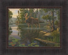 KING OF THE NORTH by Kim Norlien 17x21 Bull Moose Pretty Lake FRAMED ART PICTURE