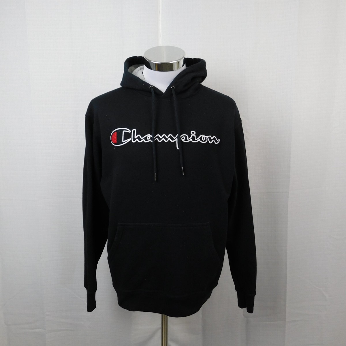 Champion Men's Powerblend Script Logo Hoodie Sweatshirt Black, Medium  #4197