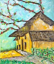 Original acrylic art painting - Yellow Casa : Warm and comfy