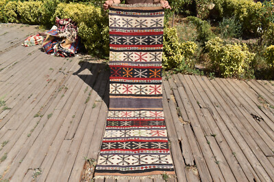 Turkish Rug 2'x7' Oriental Rug Cicim Runner Kilim Corridor Hallway Rug 63x230cm