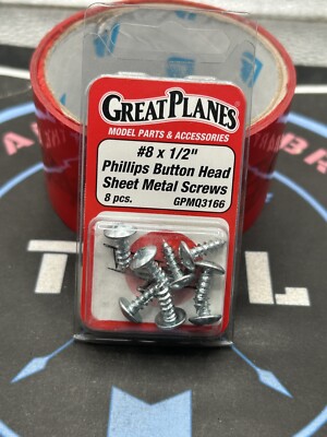 Great Planes. GPMQ3166 #8 x 1/2'' Phillips Button Head Sheet Metal Screws
