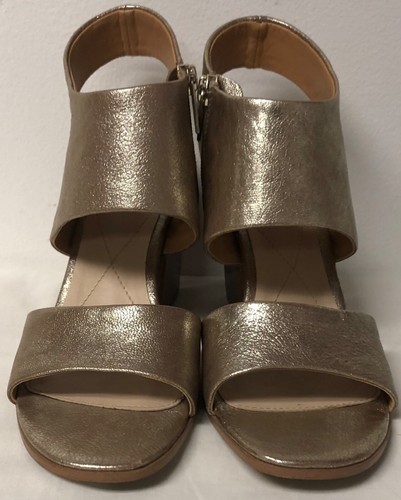 ISOLA SPARKLING GOLD LEATHER BLOCK HEEL PUMPS OPEN TOE ZIPPER SANDALS SIZE 7.5 - Picture 6 of 11
