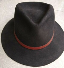 J Crew Black Wool Felt Fedora men's Hat Size L Large USA made elegant fashions