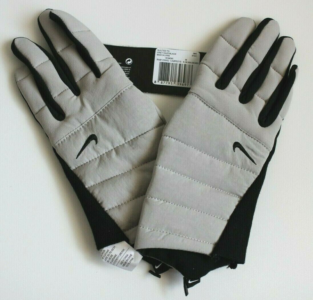 Nike Quilted Tech Run Gloves Womens Medium Grey Haze/Black