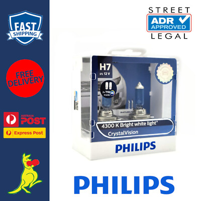 Philips Crystal Vision Headlight Globe H7 12V 55W 4300K BONUS T10 LED Globes