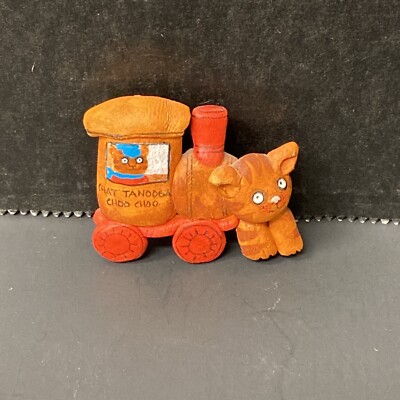 Vintage Clay Brooch Cat Tabby Chatanooga Train S Lehman Anthropomorphic Signed