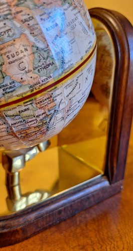 PAR ÚNICO EN SU CLASE SUJETALIBROS GLOBO TERRÁQUEO MUNDO REPOGLE THOMAS BLAKEMORE CHAPADO EN ORO - Imagen 7 de 8