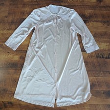 VTG Vanity Fair Pink Robe Small Button Up Embroidered Long Sleeve House Dress
