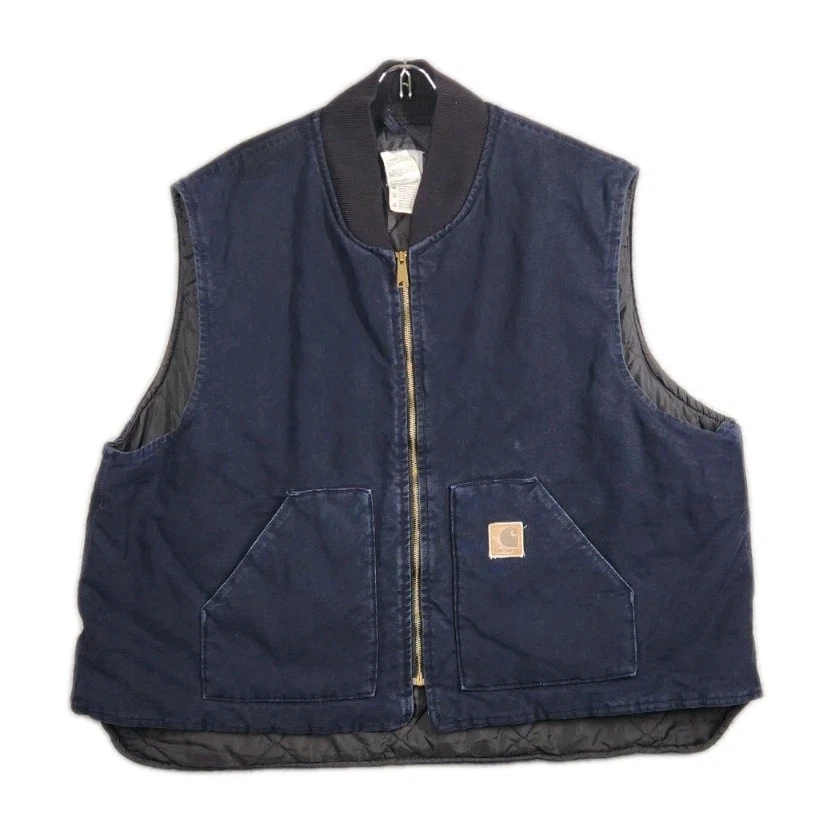 VTG Y2K Carhartt V02 Duck Canvass Vest Men's 4XL Navy Blue Quilted Full Zip