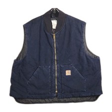 VTG Y2K Carhartt V02 Duck Canvass Vest Men's 4XL Navy Blue Quilted Full Zip