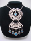 VINTAGE SOUTHWESTERN SILVER TONE NECKLACE LARGE PENDANT FAUX TURQUOISE ESTATE — photo 9