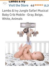Lambs Ivy Jungle Safari Musical Baby Crib Mobile - Gray, Beige, White, Animals