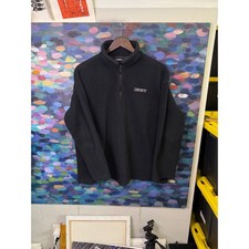 DKNY Mens Quarter Zip Fleece Pullover Sweatshirt Black Logo Large Made in USA