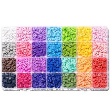 28 Colors 3500 Pcs Clay Beads Kit for Bracelets Making, Flat Round Polymer Sp...
