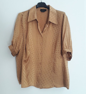 LUISA SPAGNOLI Hemd Kurzarm Ocker Seide Gr. 44/46 Bluse Top Satin Damen