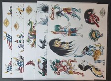 1989 Don Ed Hardy Traditional Vintage Style Tattoo Flash 5 Sheet Laminated Set 4