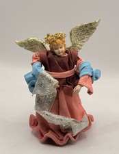 Vintage MCM Cartapesta Pink & Golden Paper Mache & Porcelain 6” Angel Decor