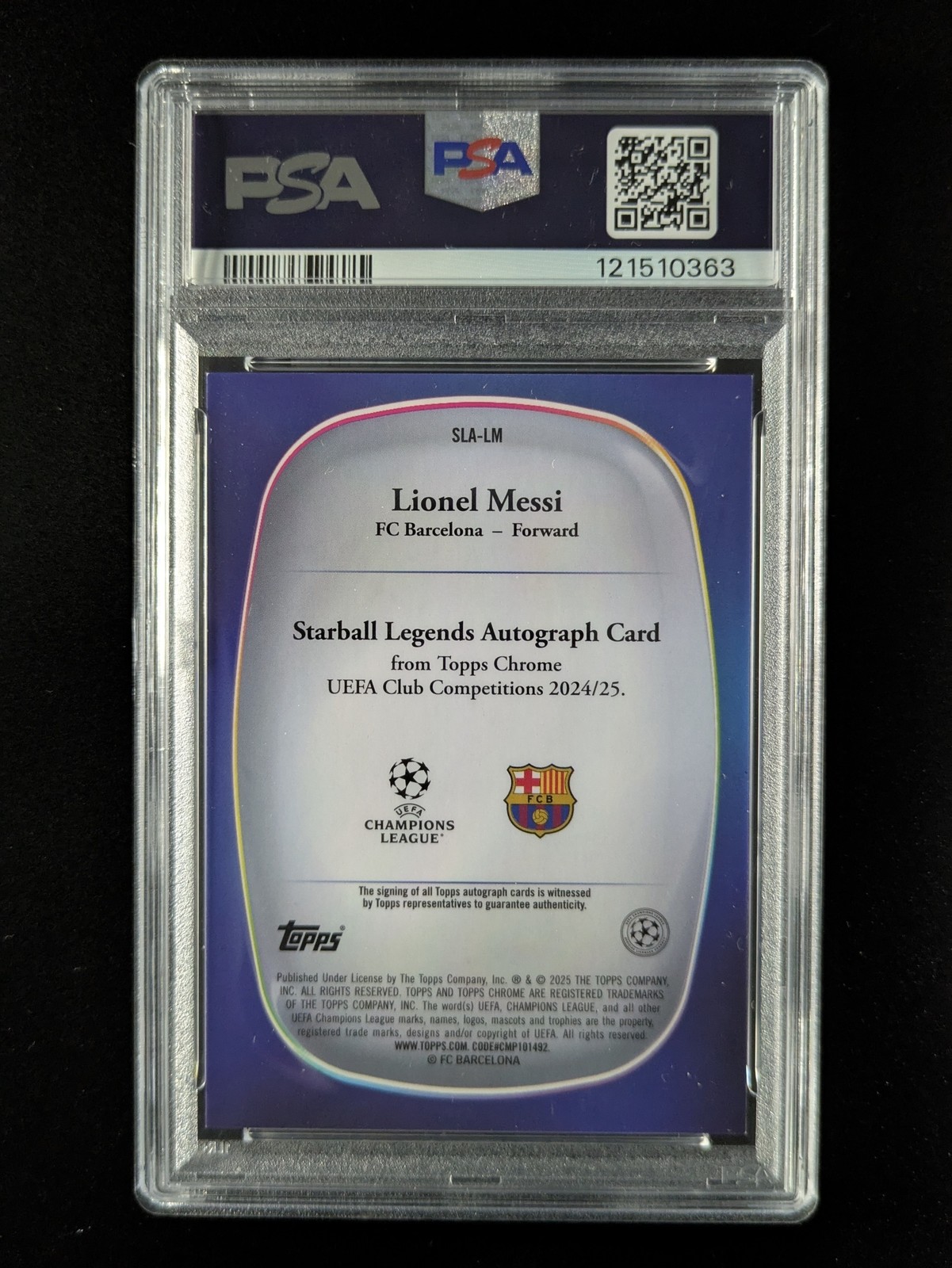 2024-25 Topps Chrome LIONEL MESSI 1/5 Auto Red Starball Refractor #SLA-LM PSA 8 view 2